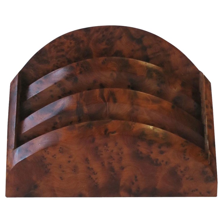 Brown Burl Wood Desk Letter Holder Organizer at 1stDibs