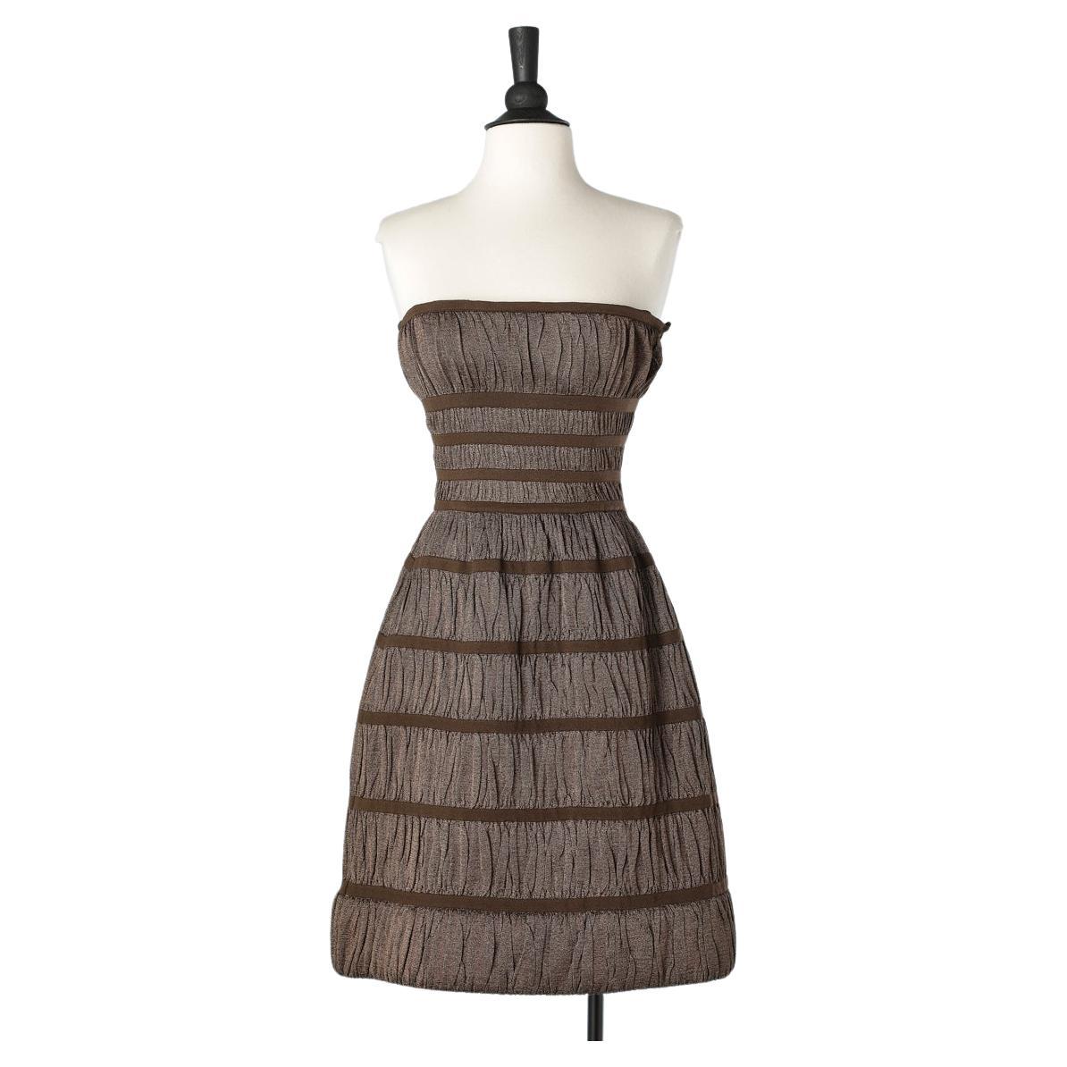 Brown bustier dress in wrinkled knit and band  AlaÏa Paris  For Sale