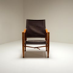 Brown Canvas Mid-Century Kaare Klint Safari Chair, Denmark, 1960s