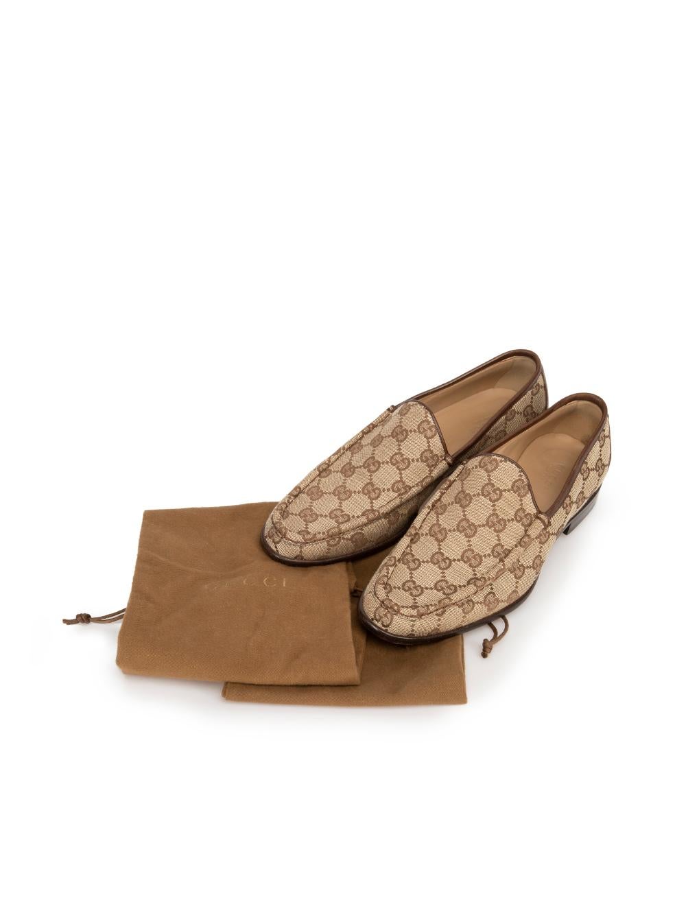 Brown Canvas Supreme GG Logo Loafers Size IT 37.5 For Sale 1