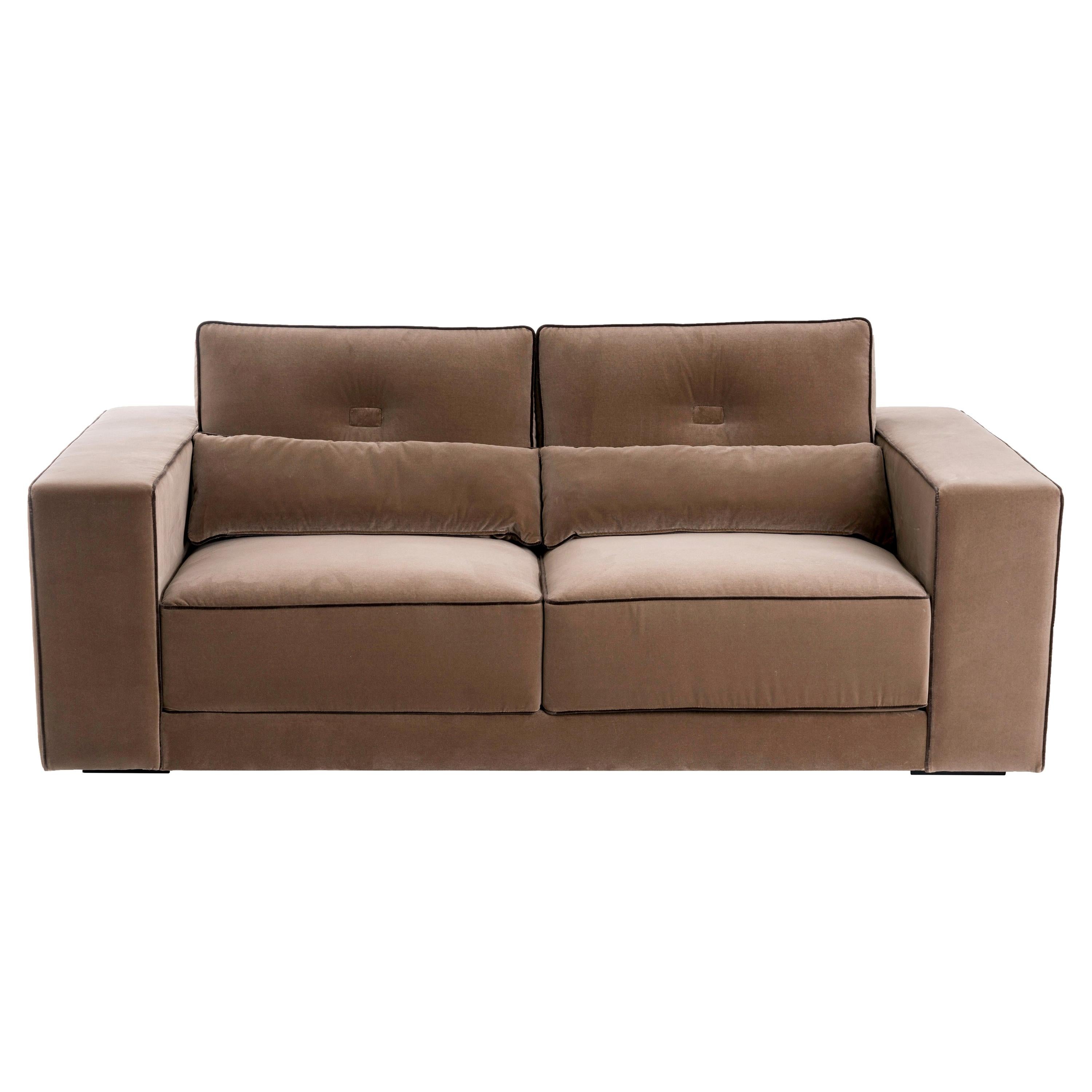 Brown Capricho Midcentury Design Sofa with Contrasting Piping Details For Sale
