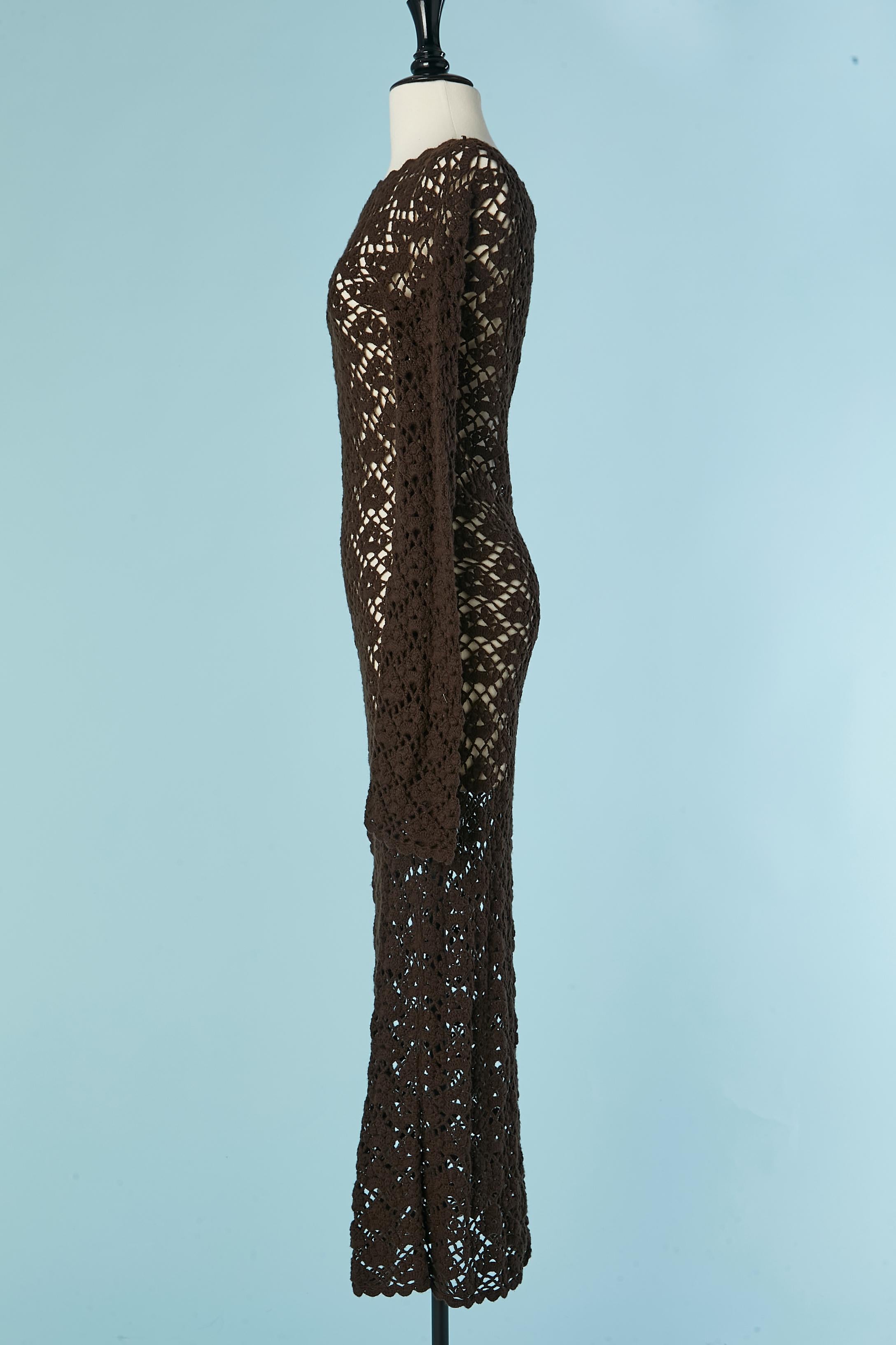 Brown cashmere crochet knit see-through dress Dolce & Gabbana In Excellent Condition For Sale In Saint-Ouen-Sur-Seine, FR