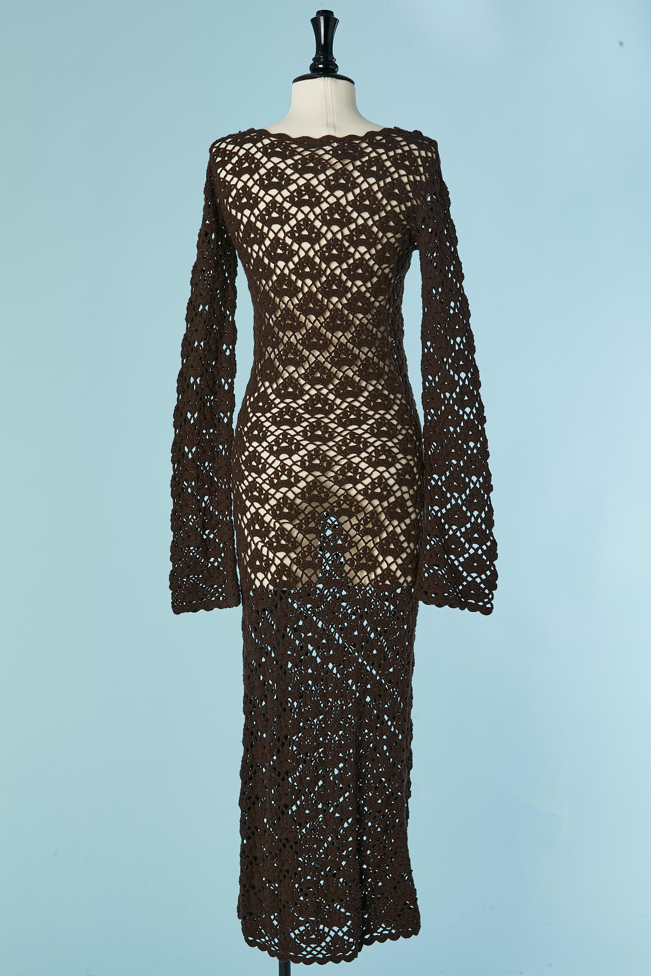 Women's Brown cashmere crochet knit see-through dress Dolce & Gabbana For Sale