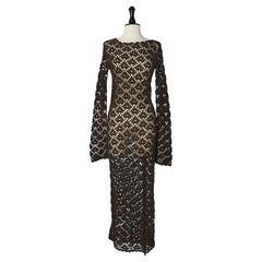 Brown cashmere crochet knit see-through dress Dolce & Gabbana