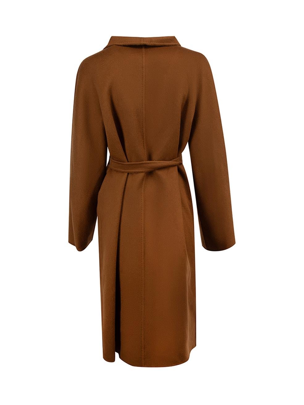 Brown Cashmere Mid Length Belted Coat Size L In Good Condition In London, GB
