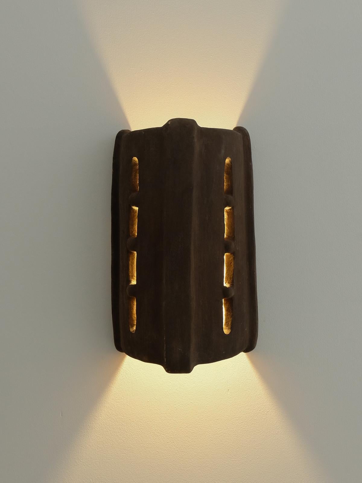 Brown Ceramic contemporary Wall Light Made of local clay handcrafted For Sale 3
