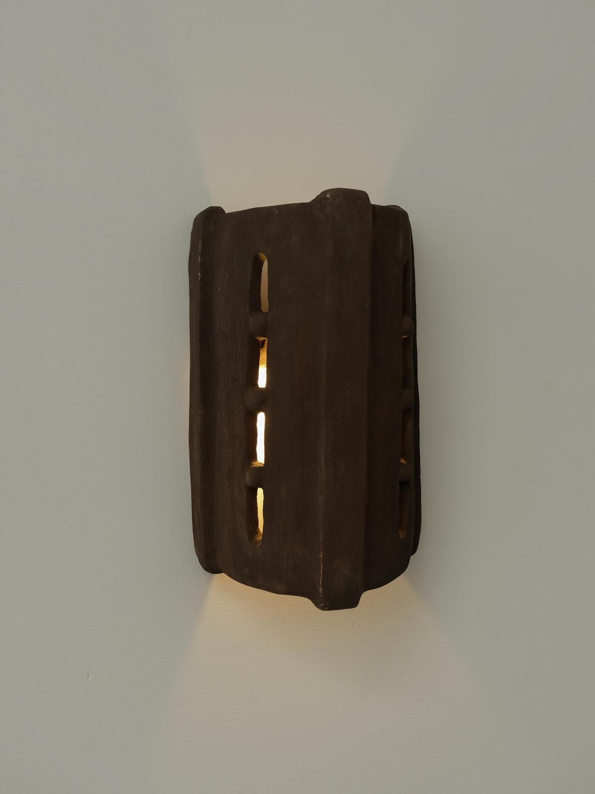 Brown Ceramic contemporary Wall Light Made of local clay handcrafted For Sale 4