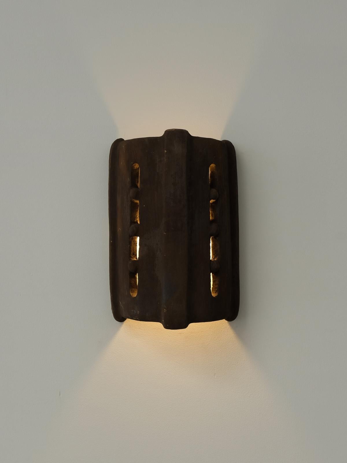 Hand-Crafted Brown Ceramic contemporary Wall Light Made of local clay handcrafted For Sale