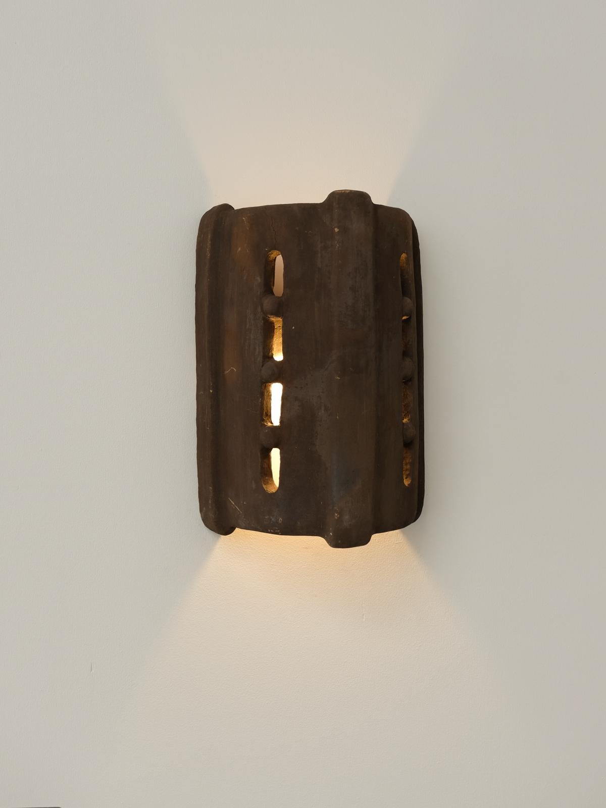 Brown Ceramic contemporary Wall Light Made of local clay handcrafted In New Condition For Sale In Marseille, FR