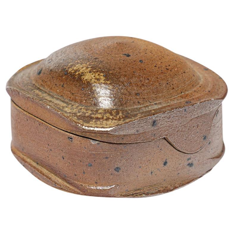 Boîte à bijoux ou décorative en céramique brune circa 1970 La Borne Barbara Delfosse