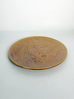 Brown Ceramic Dish with Bird Decoration, France, 1960s