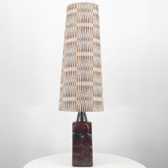 Brown Ceramic Floor Table Lamp with Custom Made Lampshade with Pattern