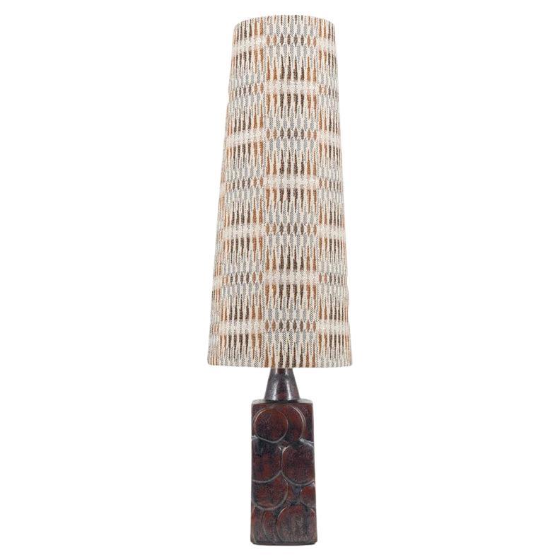 Brown Ceramic Floor Table Lamp with Custom Made Lampshade with Pattern en venta