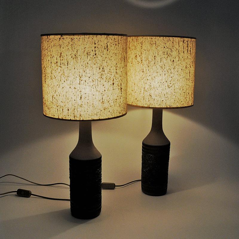 Swedish Brown Ceramic Handmade Table Lamp Pair by Nila Keramik, Sweden 1970s