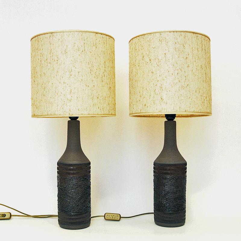 Late 20th Century Brown Ceramic Handmade Table Lamp Pair by Nila Keramik, Sweden 1970s