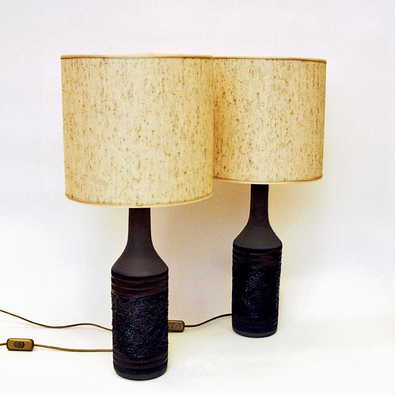 Brown Ceramic Handmade Table Lamp Pair by Nila Keramik, Sweden 1970s 1
