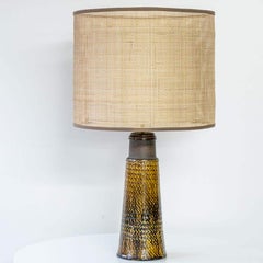 Brown Ceramic Lamp Bitossi, Custom Double Silk Rattan Lampshade by R. Houben