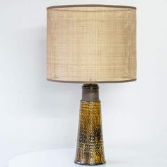 Lampe en céramique brune Bitossi, abat-jour double en rotin de soie personnalisé par R. Houben