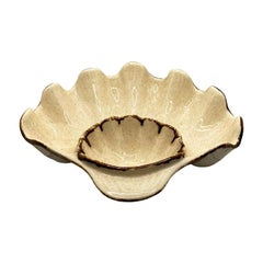 Vintage Brown Ceramic Oyster Dip and Chip Serving Platter