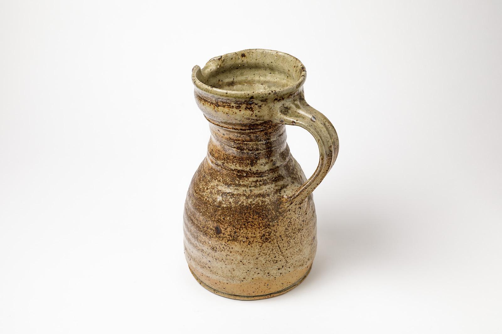 French Brown Ceramic Stoneware Pitcher by Pierre Digan, 1970 