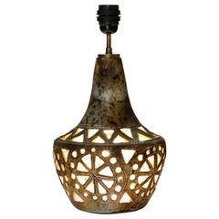 Brown Ceramic Stoneware Table Lamp with 2-Light by Agnes Escala, circa 1970