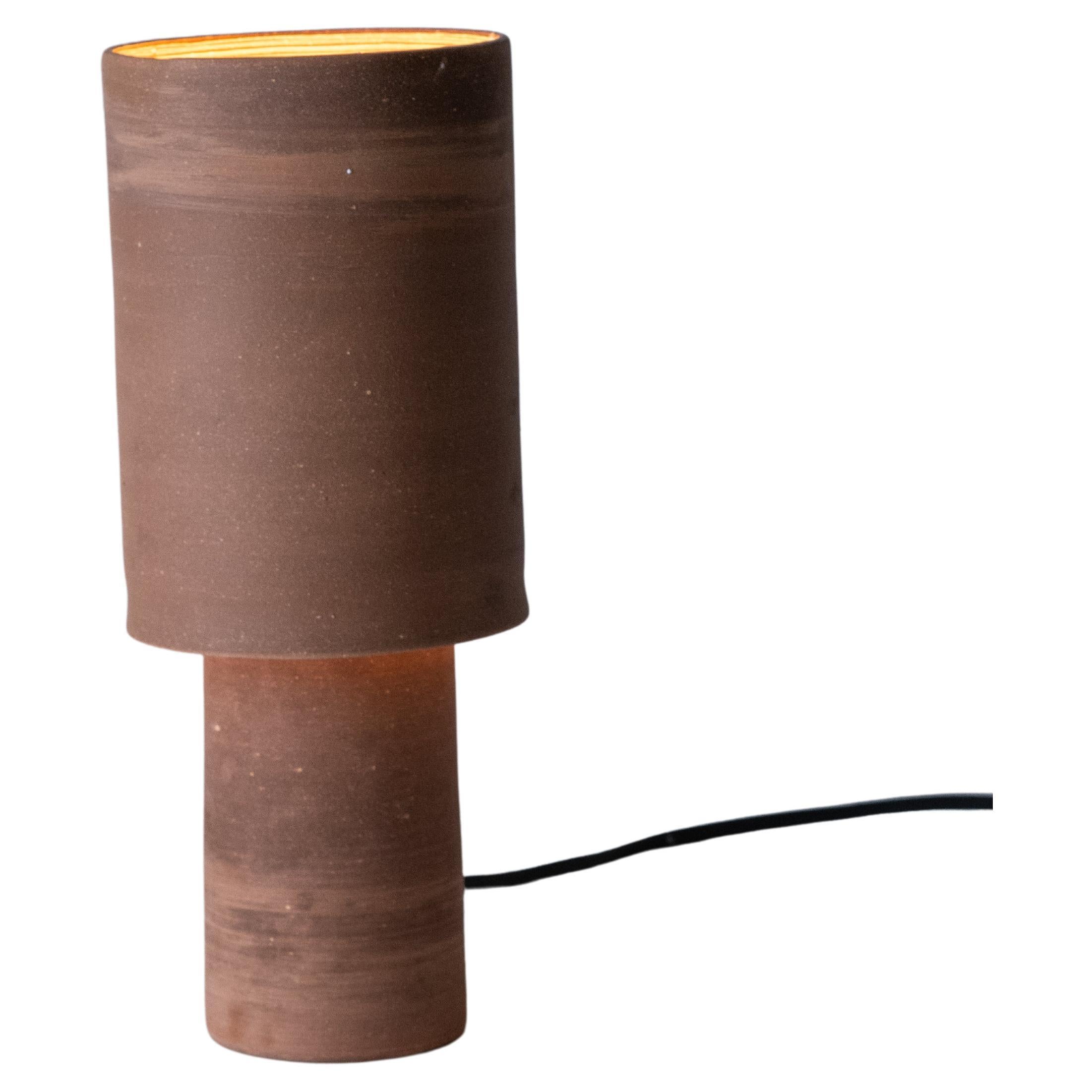 Brown Ceramic Straight Walled Lamp For Sale