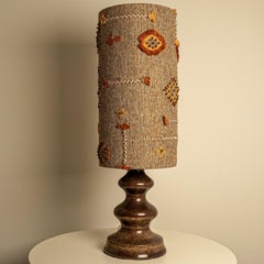 Brown Ceramic Table Lamp Earth Tones Emboidery Lampshade by R. Houben, 1970