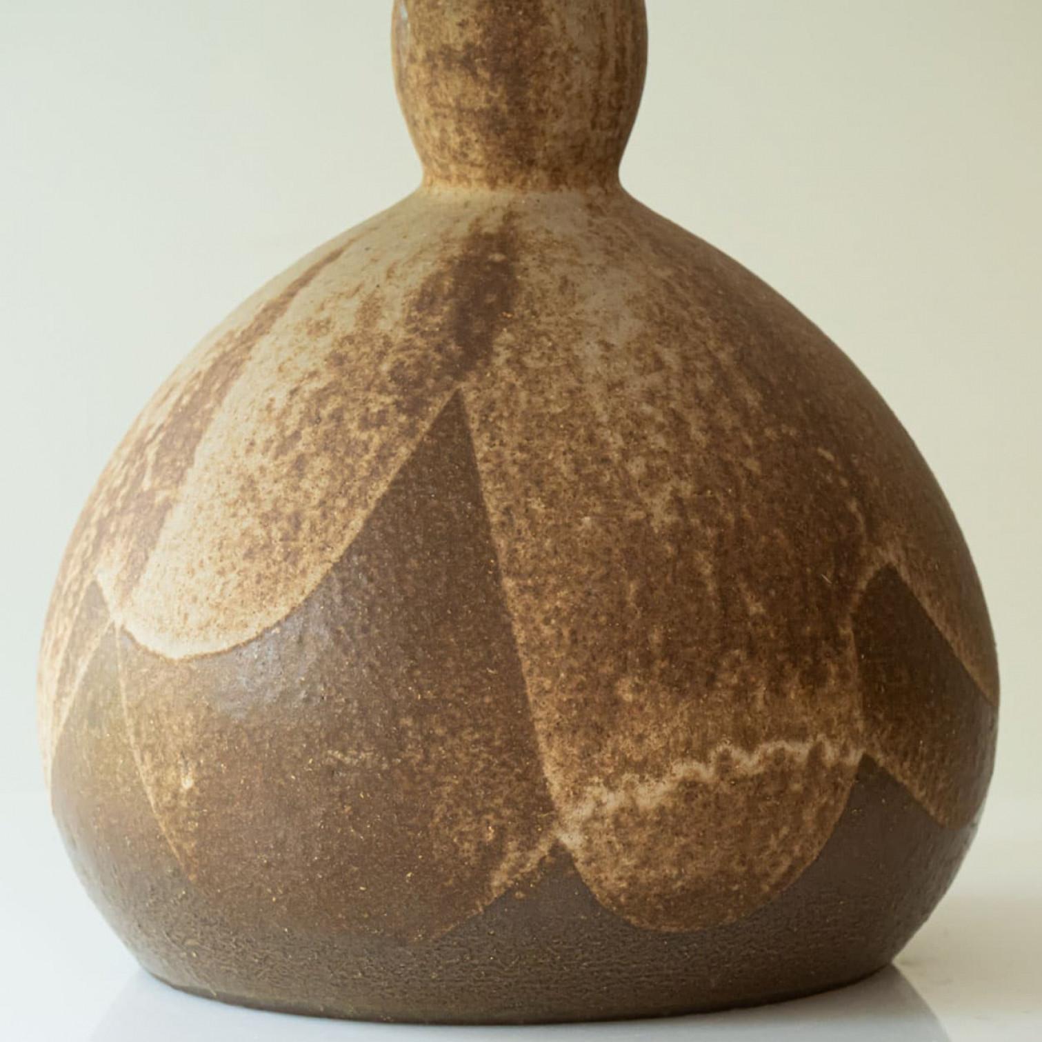 Brown Ceramic Table Lamp, Neutral Lampshade by R. Houben, 1970 (Moderne der Mitte des Jahrhunderts) im Angebot