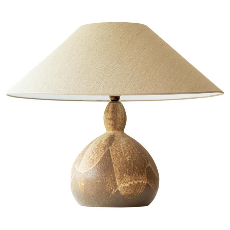 Lampe de table en céramique brune, abat-jour neutre de R. Houben, 1970