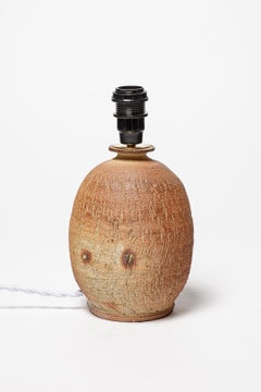 Brown ceramic table lamp woodfiring from La Borne 1960 20th century design