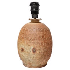 Brown ceramic table lamp woodfiring from La Borne 1960 20th century design