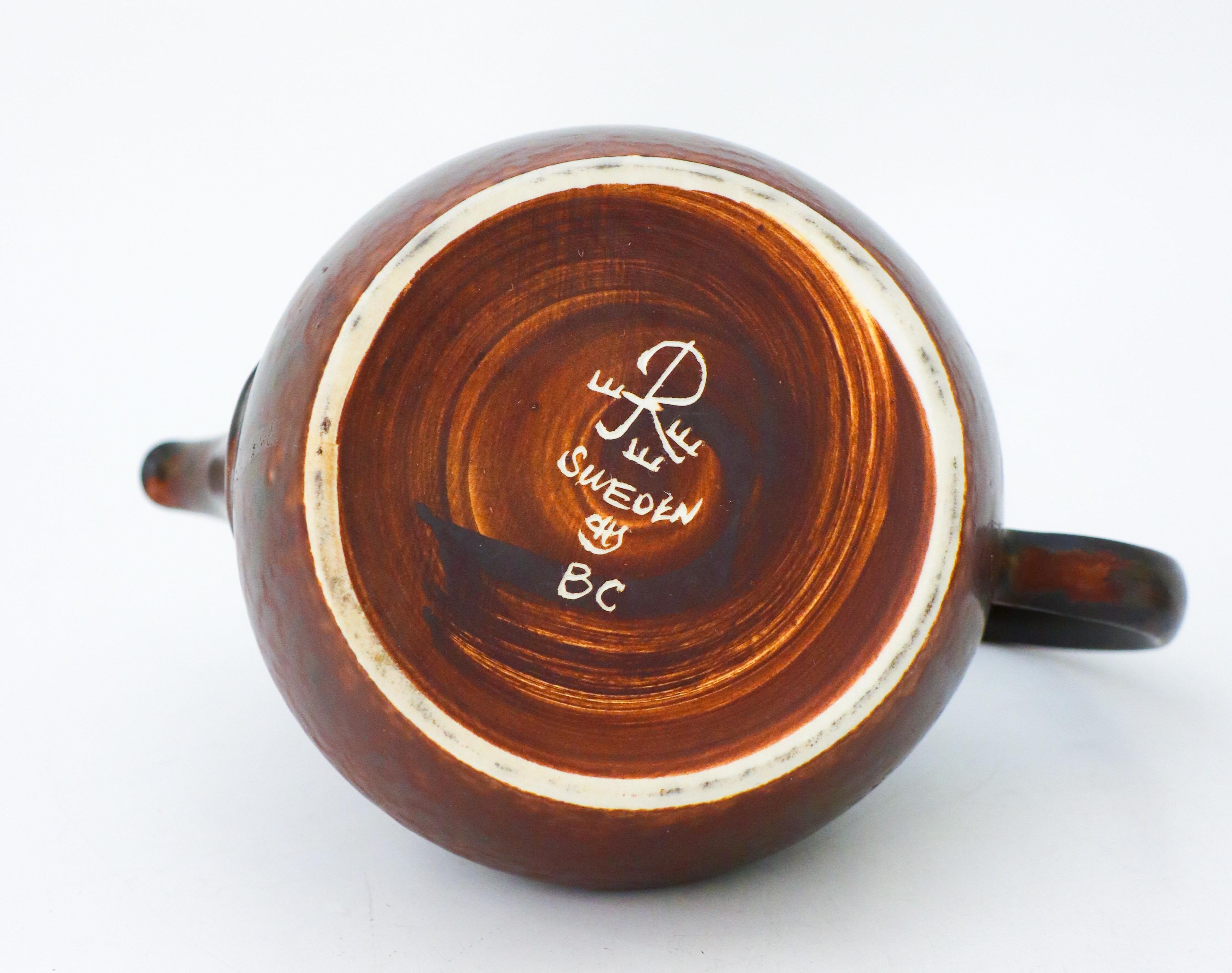 Scandinavian Modern Brown Ceramic Teapot - Carl-Harry Stålhane - Rörstrand - Mid 20th Century For Sale