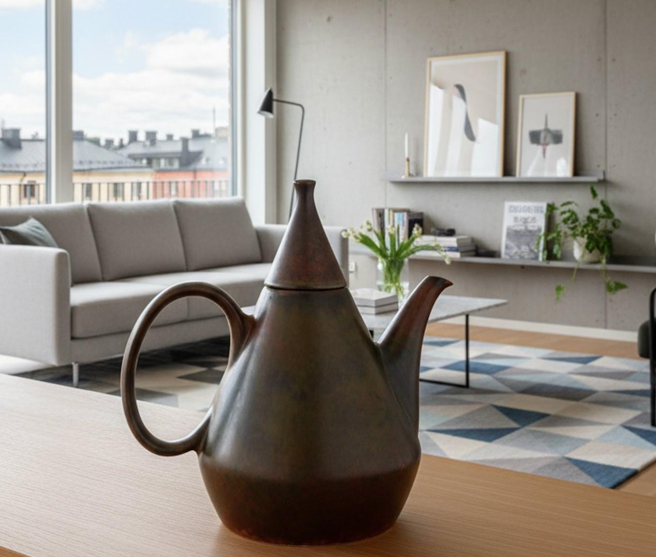 Braune Teekanne aus Keramik - Carl-Harry Stålhane - Rörstrand - Mitte des 20. Jahrhunderts im Angebot 2