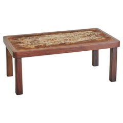 Tavolino da caffè in piastrelle di ceramica marrone con struttura in Wood di Jean D'asti, Francia anni '60