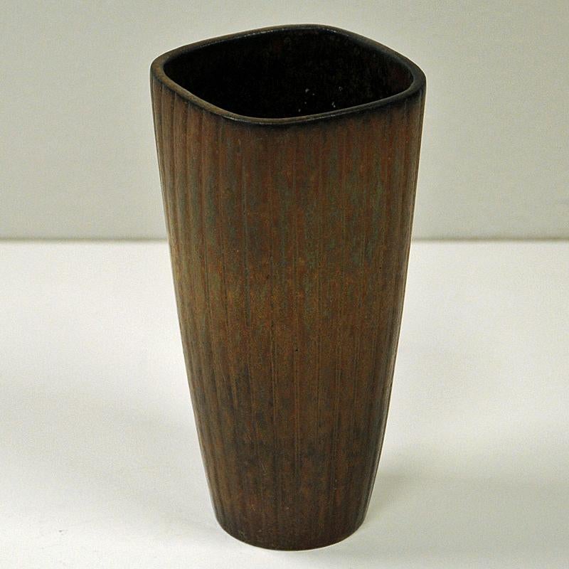 Scandinavian Modern Brown Vintage Ceramic Vase 1950s By Gunnar Nylund, Rörstrand, Sweden