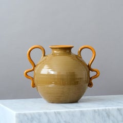 Brown Ceramic Vase by Eva Jancke Bjork for Bo Fajans, Sweden, 1940s.
