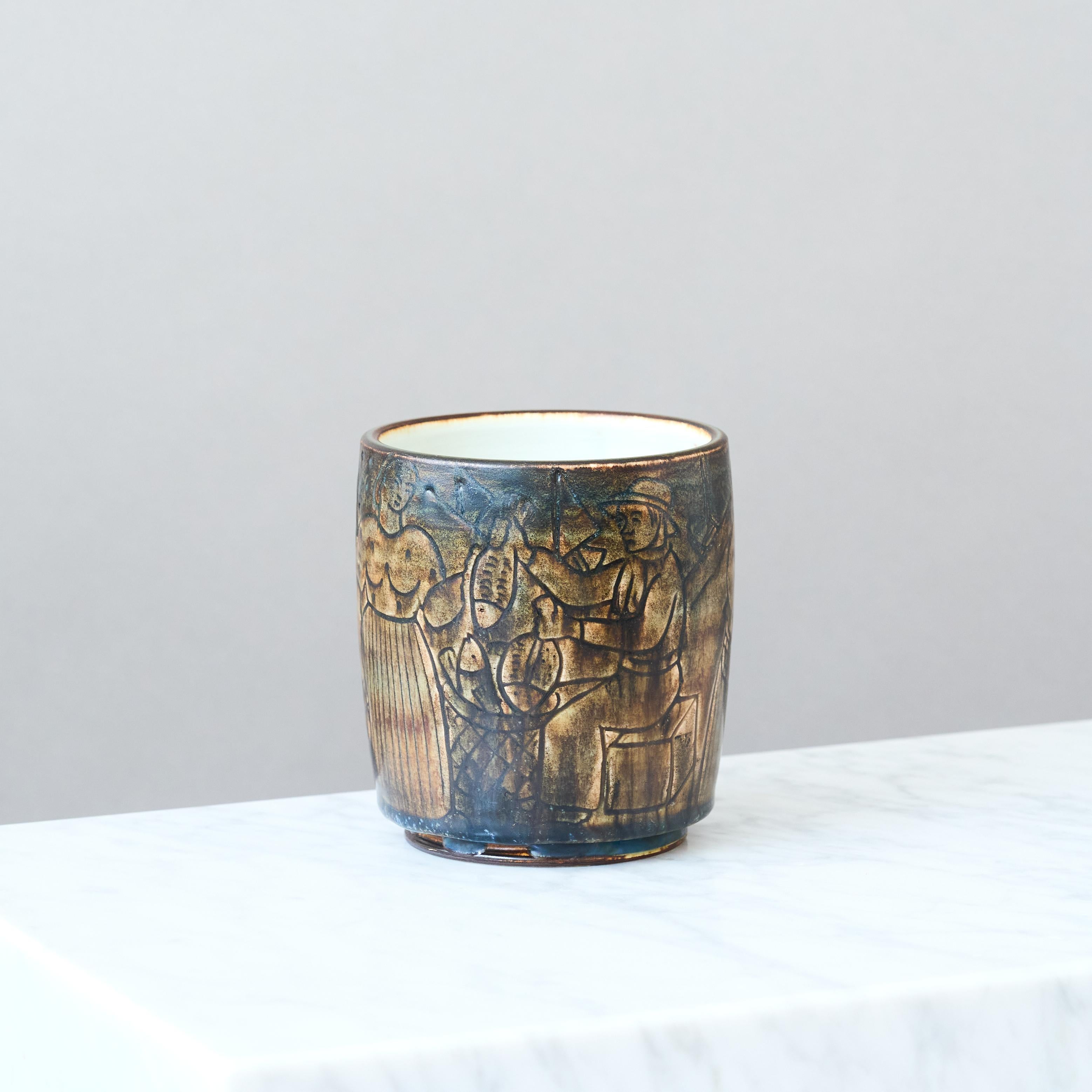 Braune Keramikvase von Gertrud Lönegren, Rörstrand, Schweden, 1930er Jahre. (Skandinavische Moderne) im Angebot