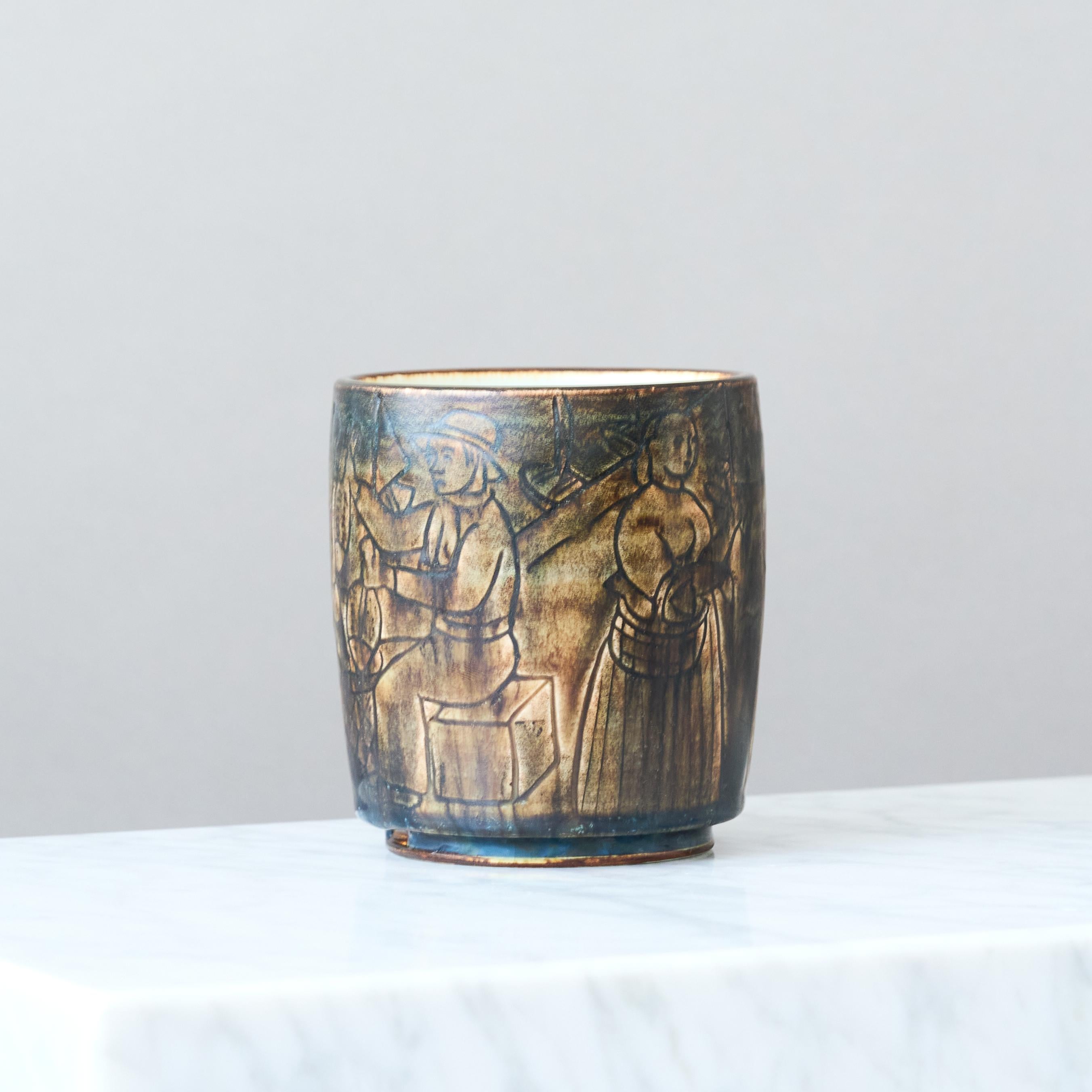 Braune Keramikvase von Gertrud Lönegren, Rörstrand, Schweden, 1930er Jahre. (Schwedisch) im Angebot
