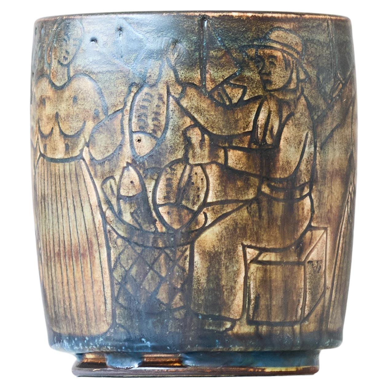 Braune Keramikvase von Gertrud Lönegren, Rörstrand, Schweden, 1930er Jahre. im Angebot