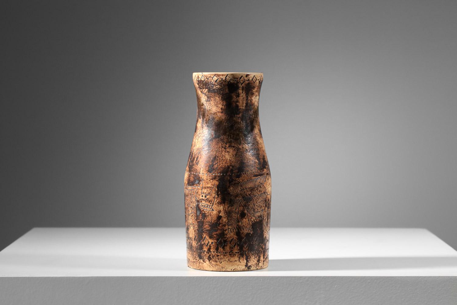 Brown Keramikvase von Jacques Blin Nashorn Elefanten 60er Jahre im Angebot 3