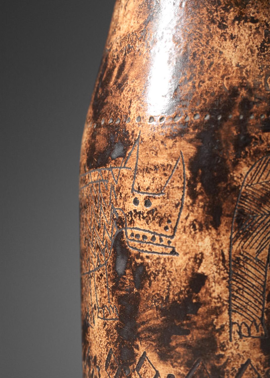 Brown Keramikvase von Jacques Blin Nashorn Elefanten 60er Jahre im Angebot 4