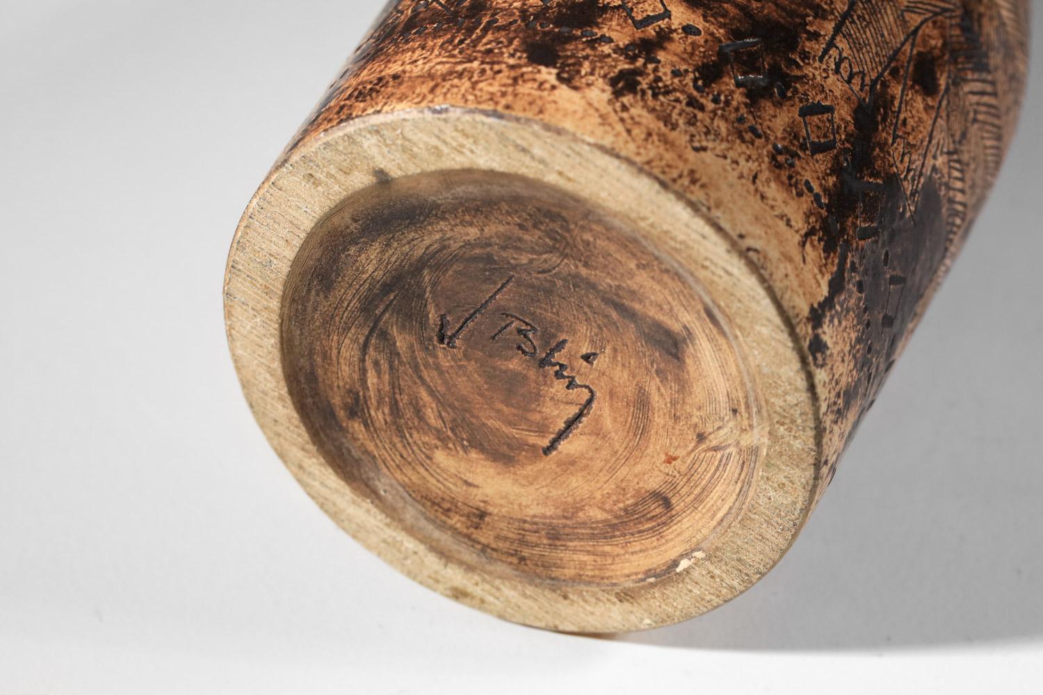 Brown Keramikvase von Jacques Blin Nashorn Elefanten 60er Jahre im Angebot 5