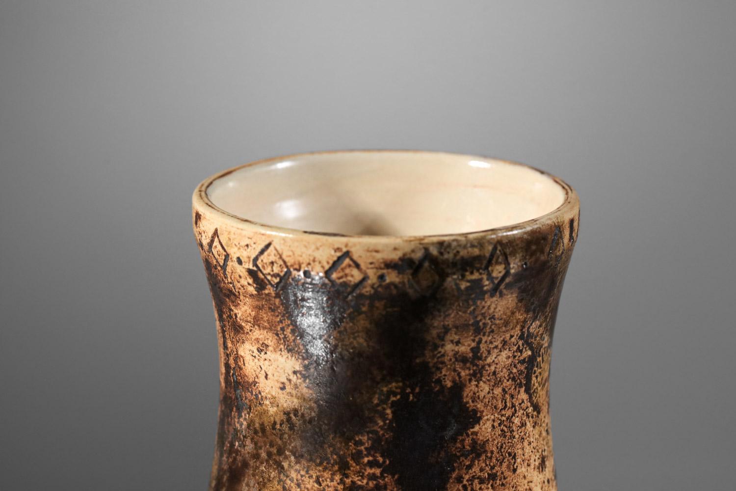 Brown Keramikvase von Jacques Blin Nashorn Elefanten 60er Jahre (Mitte des 20. Jahrhunderts) im Angebot
