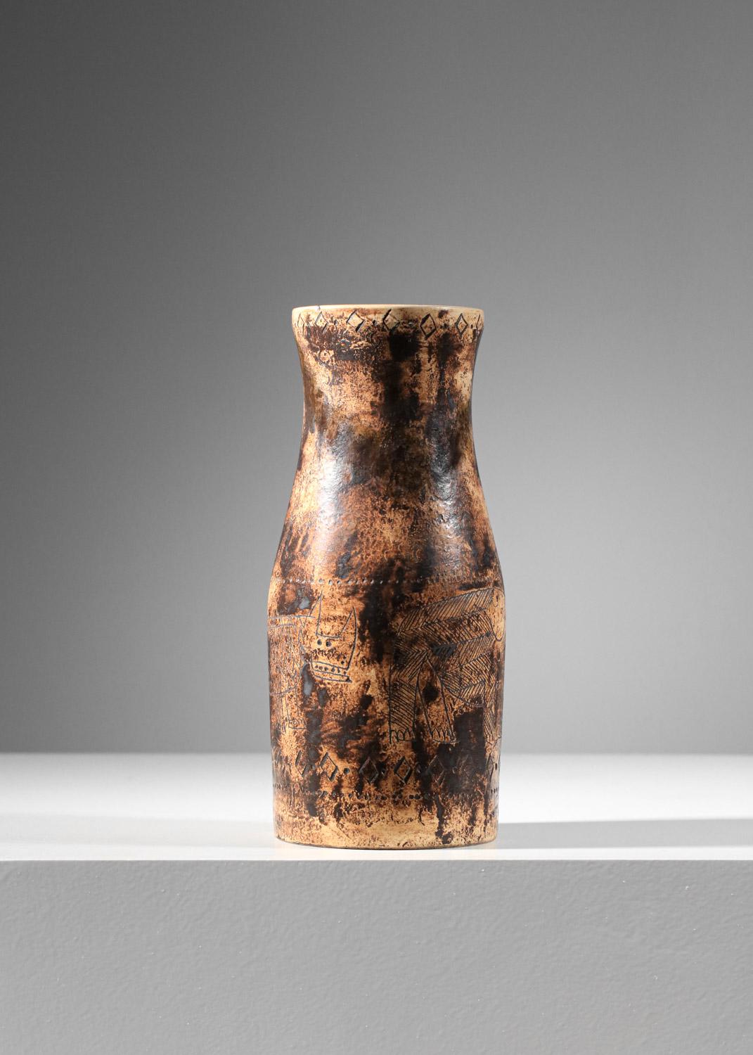 Brown Keramikvase von Jacques Blin Nashorn Elefanten 60er Jahre im Angebot 2