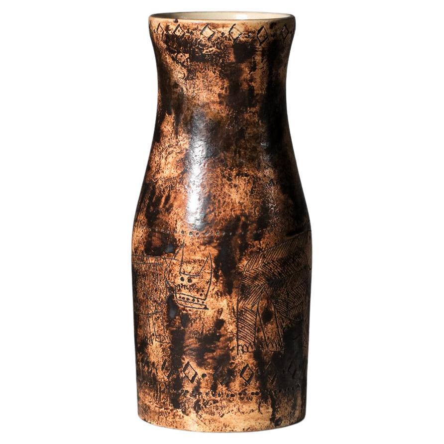 Brown Keramikvase von Jacques Blin Nashorn Elefanten 60er Jahre im Angebot