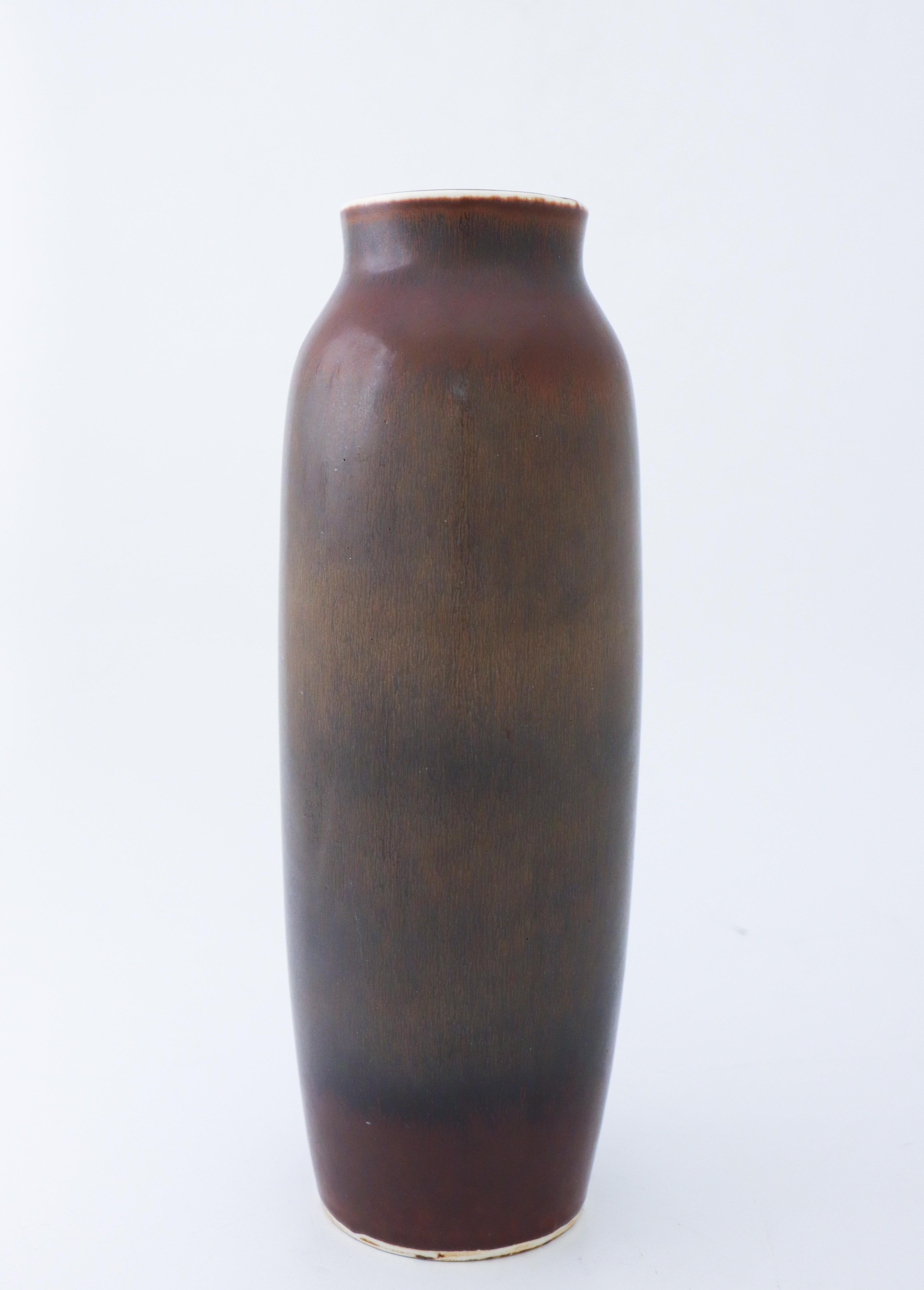 Swedish Brown Ceramic Vase Carl-Harry Stålhane Rörstrand, 1950s Scandinavian Mid century For Sale