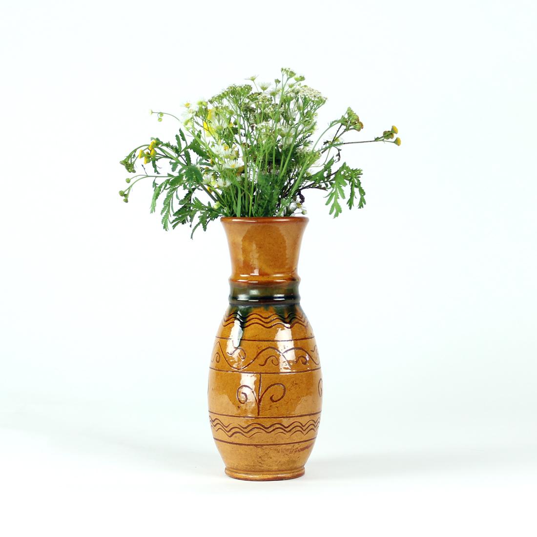 Brown Ceramic Vase, Folk Art, Czechoslovakia, 1950s For Sale 4