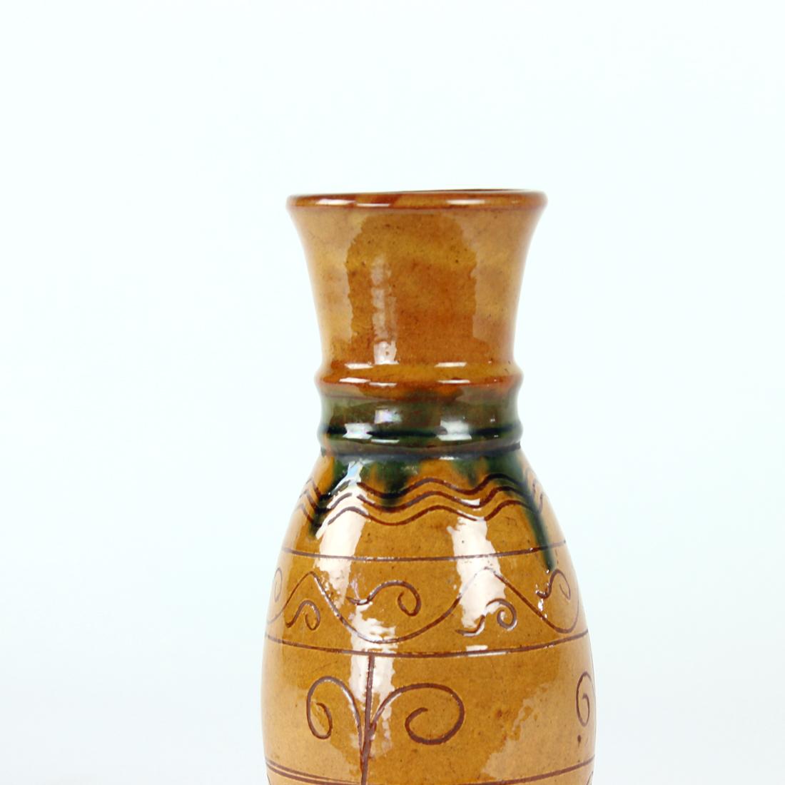 Slovak Brown Ceramic Vase, Folk Art, Czechoslovakia, 1950s For Sale