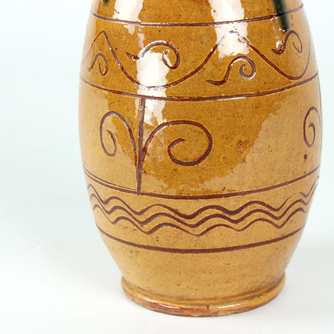 Glazed Brown Ceramic Vase, Folk Art, Czechoslovakia, 1950s For Sale