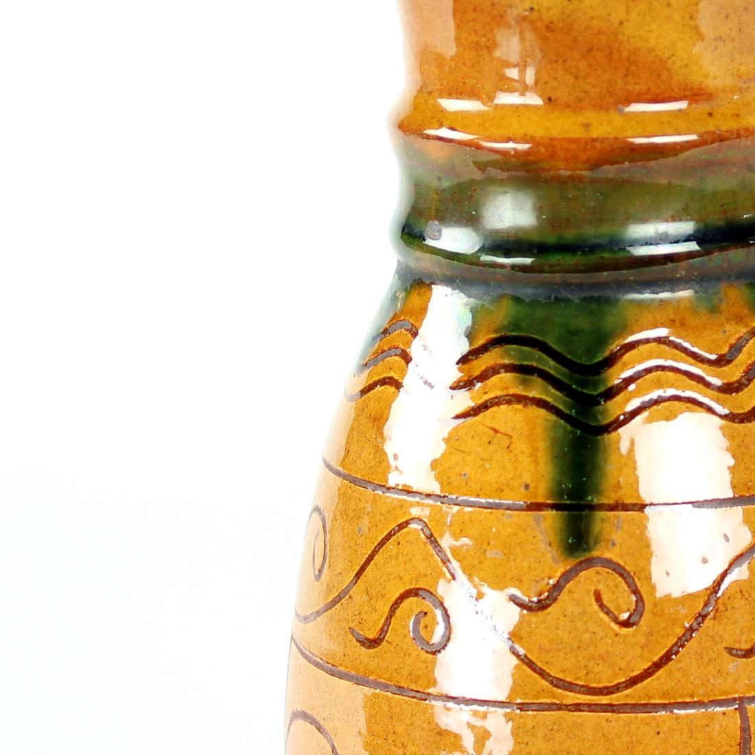 Vernissé Vase en céramique Brown, art populaire, Tchécoslovaquie, années 1950 en vente